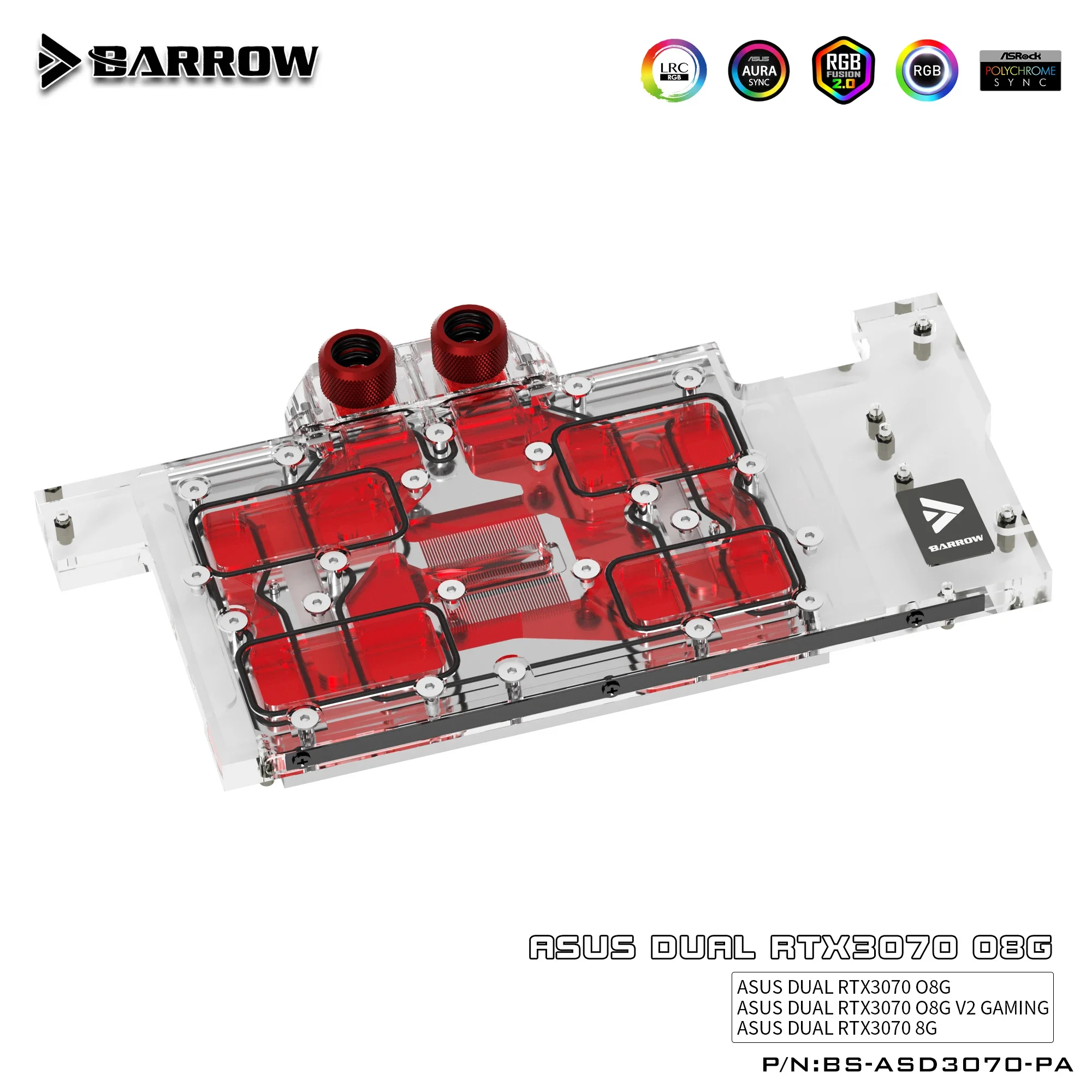 Blok chłodzenia wodnego GPU Barrow 3070 do karty graficznej ASUS RTX 3070, pełna pokrywa chłodnicy A-RGB, BS-ASS3070-PA BS-ASD3070-PA