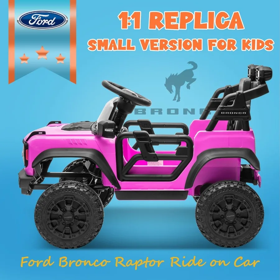 12v ford bronco raptor passeio em carro para crianças, brinquedo de passeio de carro de energia elétrica para crianças com controle remoto, suspe de mola de 4 rodas