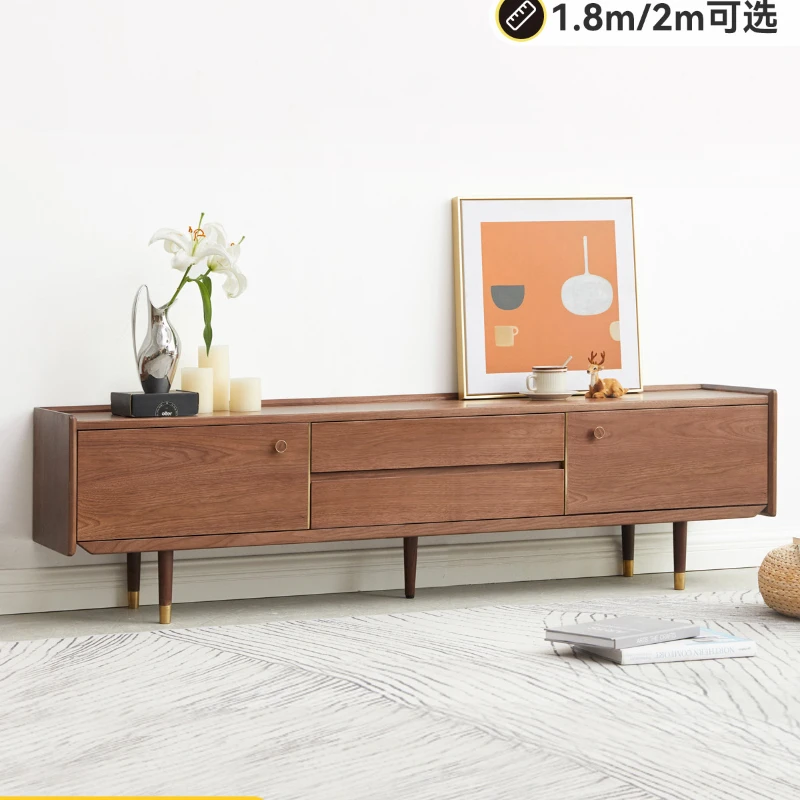 

Solid Wood TV Cabinet Black Walnut Living Room Floor Cabinet Nordic Simple Small Apartment Locker
