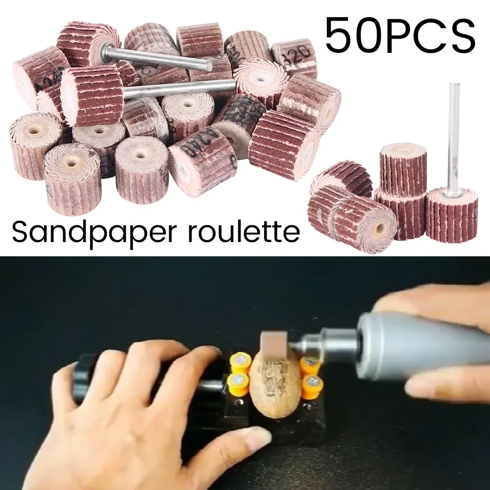 50Pcs Sanding Drum Kit 80/120/240/320/600 Grit Sanding Flap Wheel Polishing Grinding Sandpaper for Dremel Rotary Abrasive Tools