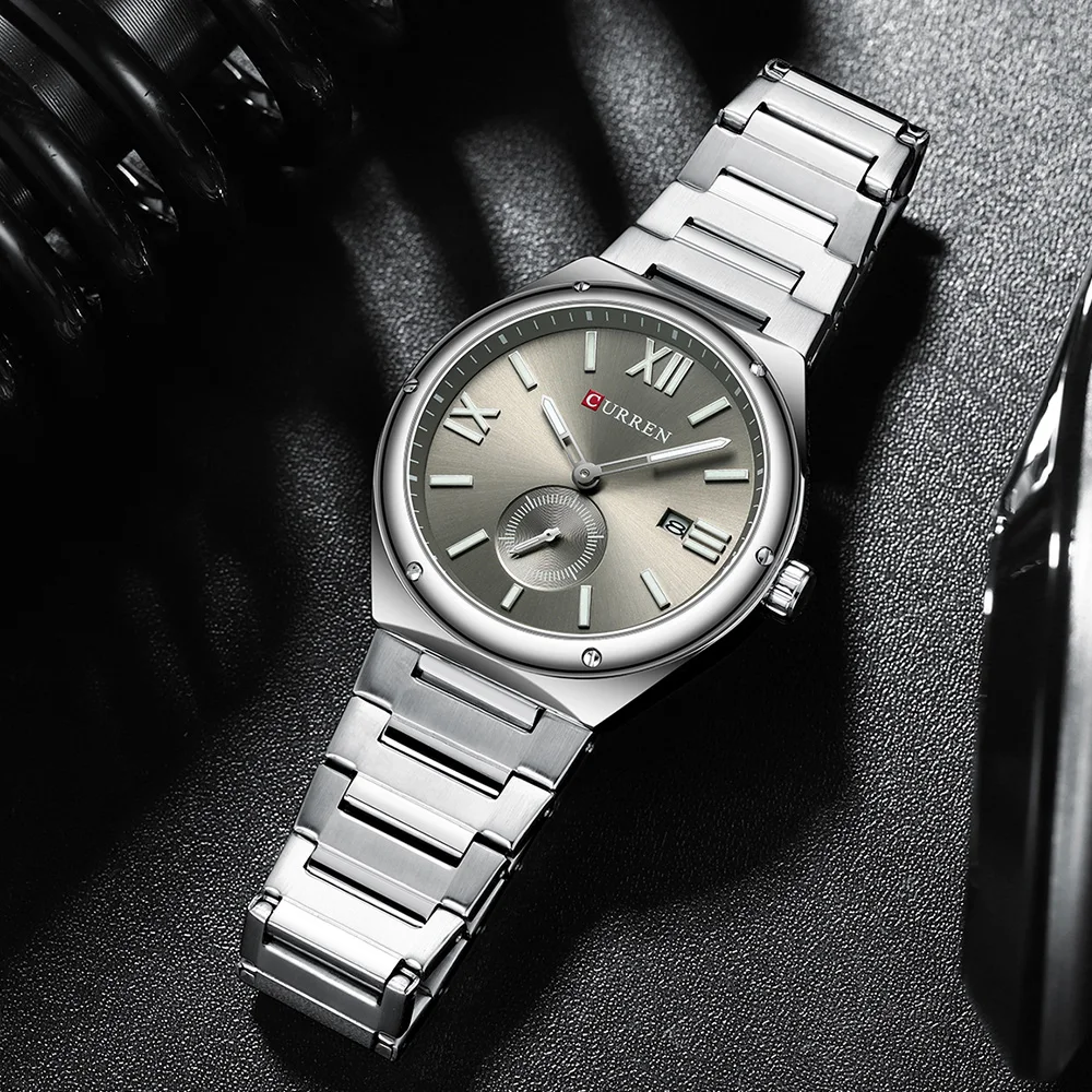 CURREN Brand Fashion Minimalist Watch Round Watches Men Stainless Steel Band Quartz Wristwatches Seconds  Relogio Masculino