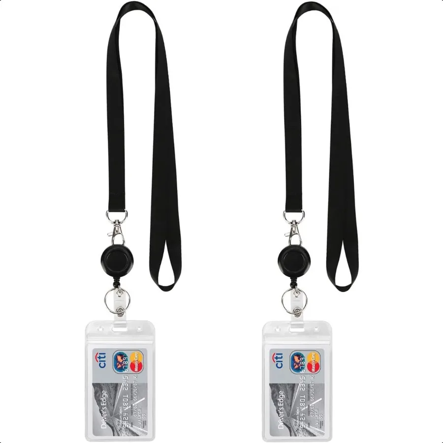 

Lanyard Black Retractable Badge Reel with Badge Reel Clip for id Card Badges Holders Vertical Punched Zipper Waterproof 2 Pack