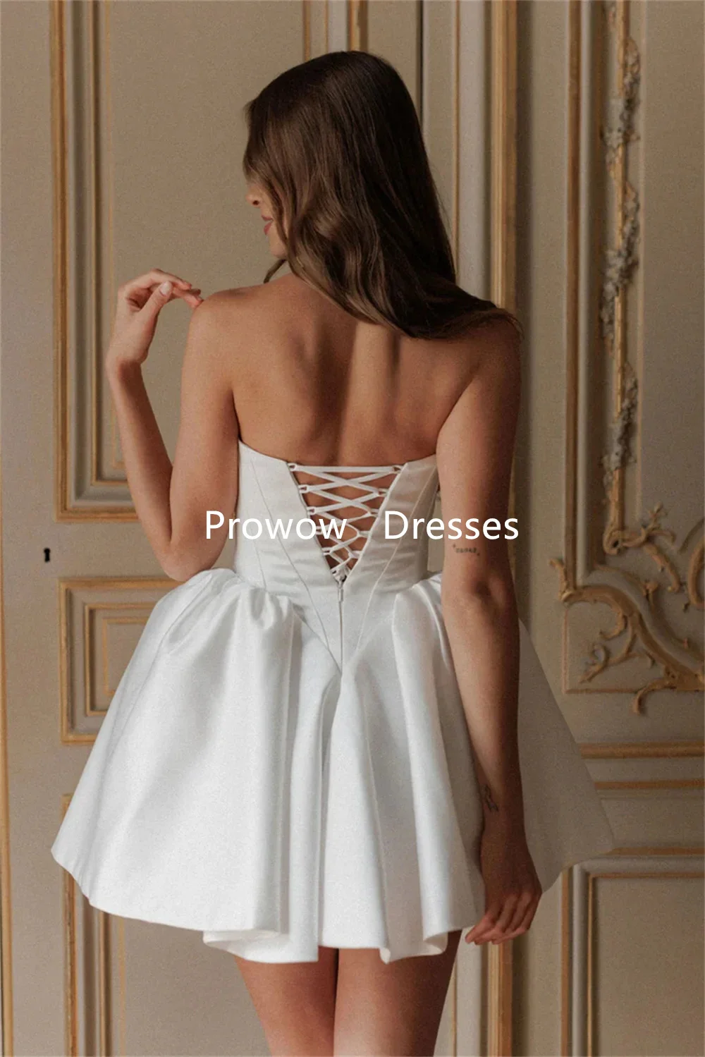 Prowow-vestidos de novia cortos de satén marfil, minivestido de novia sin mangas con escote en forma de corazón, corsé en la espalda, vestido Formal hinchado para graduación personalizado