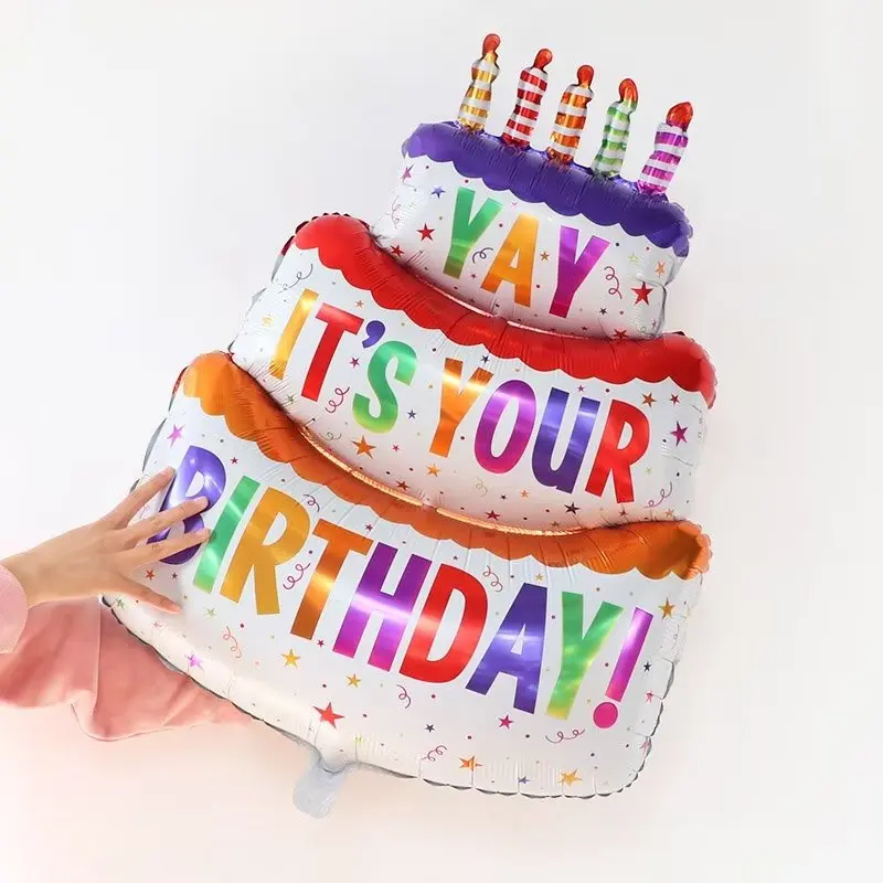 Großer Geburtstag drei Schicht Kuchen Kerze Kuchen geformt alles Gute zum Geburtstag Party Ballon Folie Luftballons Foto Requisiten Szene Dekoration