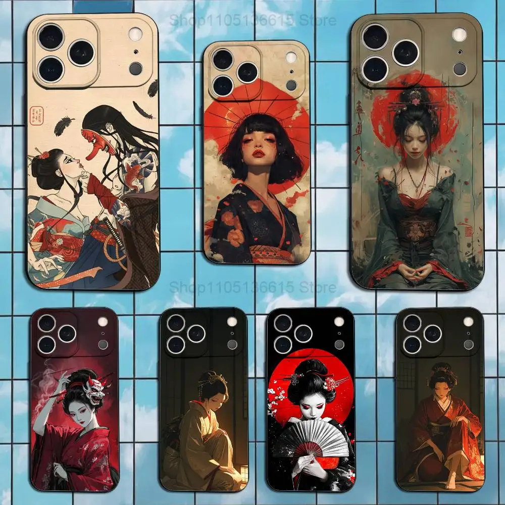 

Beautiful Geisha Woman Case For iPhone 17,16,15,14,13,12,11 Air,Plus,Pro Max,XS,X,XR,SE,Mini,8,7,Soft Silicone Black Cover