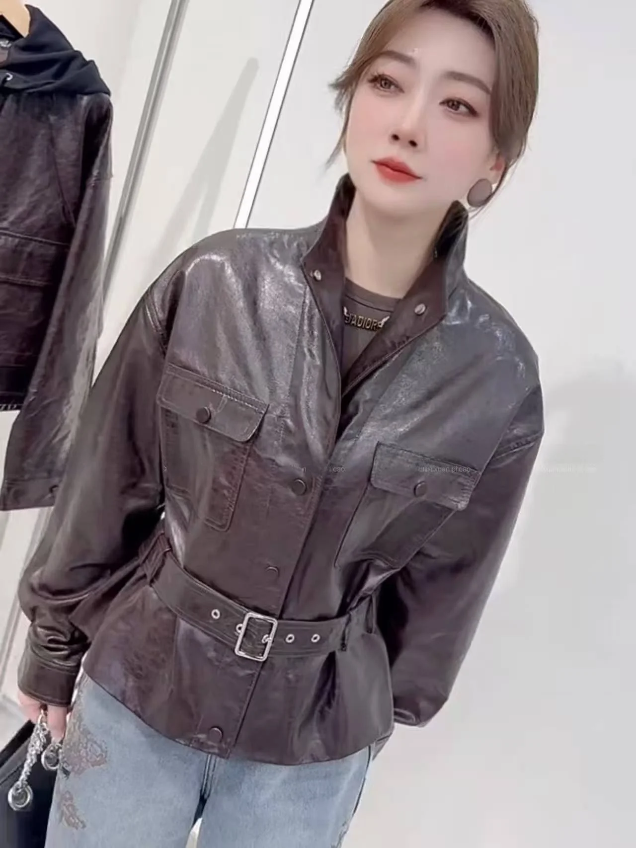 

Ning 2026 New Sle Women's Leather Jaet Genuine eepskin Long Sve Warmth Fce Lined Slim Fit Luxury Faion