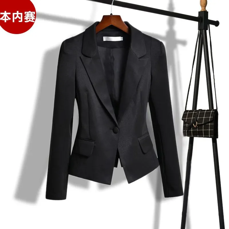 Small Suit Women 2024 Spring Autumn, Slim Waist, Professional Black Suit Jacket Female Small stature Short Elegant Blazer Top