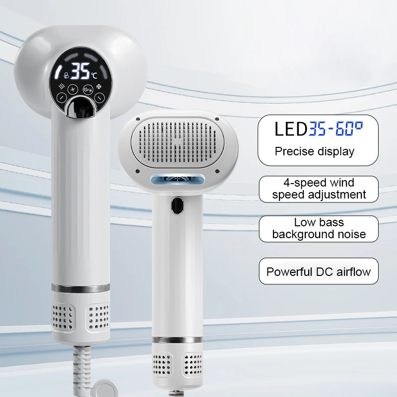 2-in-1 Intelligent Pet Hair Dryer Comb One-Button Low Noise With Adjustable Temperature for Cat and Dog Grooming