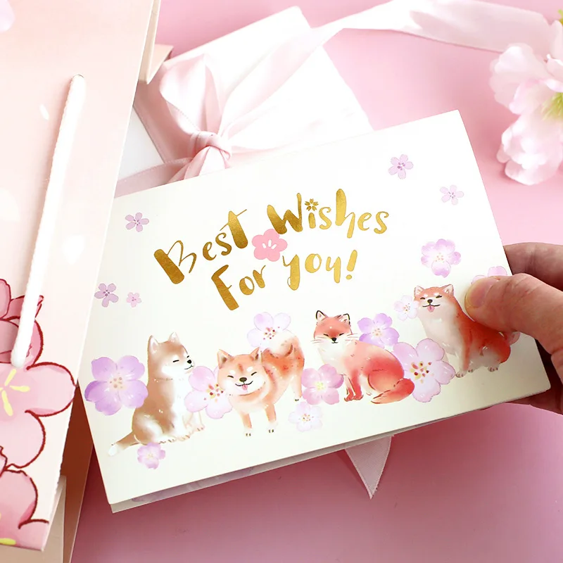 Pop up romantic cherry blossom season 3D greeting card beautiful scene for students hot stamping for lovers message cards gifts