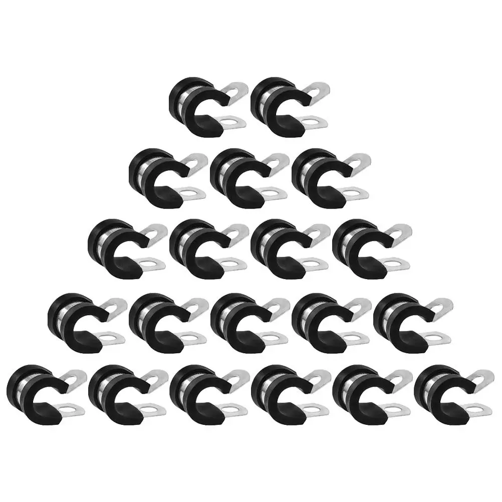 20Pcs Rubber Cushion Hose Clamps Stainless Steel Tube Clamp Wire Cable Clamp for Home Car Line Maintenance Cable Clamps