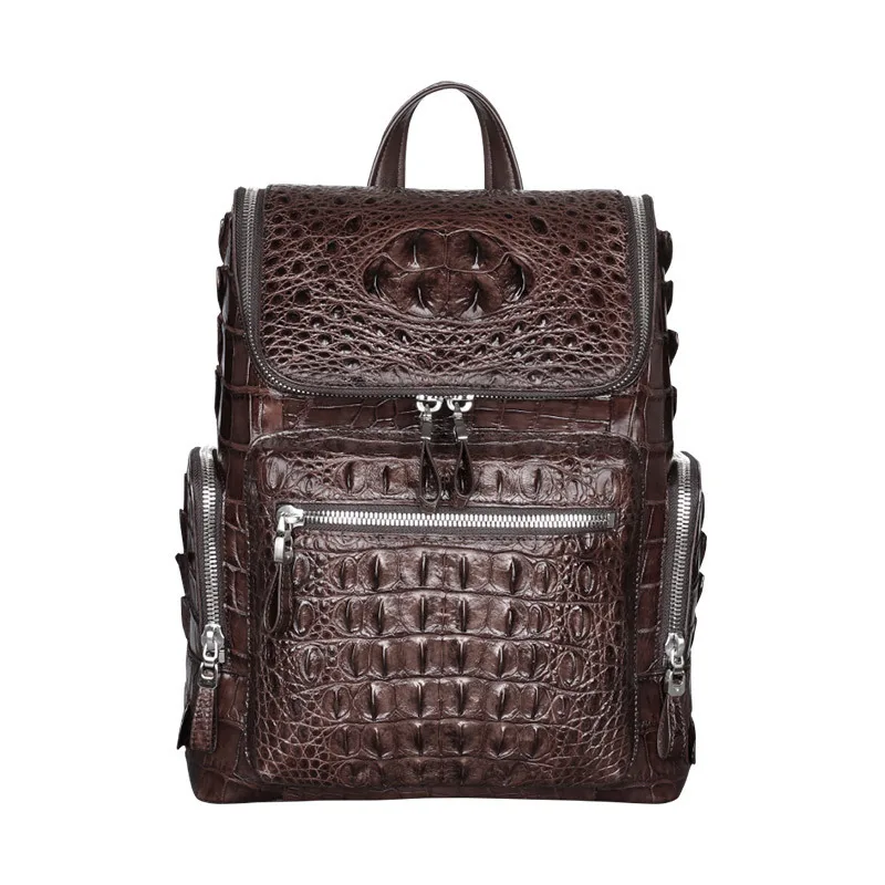 2024 New Designer Luxury Crocodile Skin Men\'s Backpack Large Capacity Man Travel Bag Business Real Leather Laptop School Bag 40