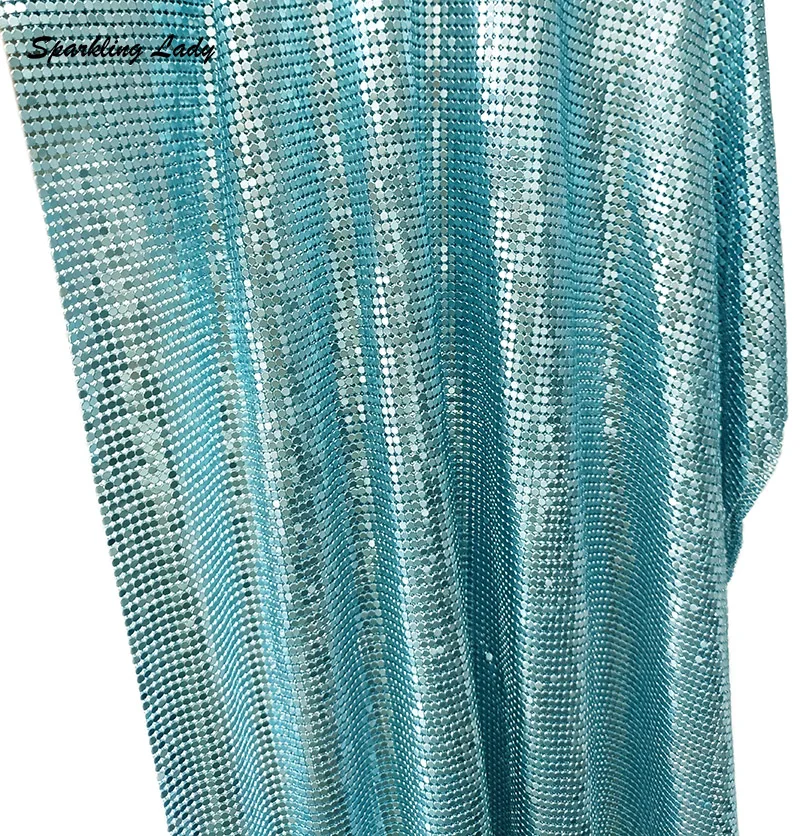 3MM Fashion Chainmail Fabrics Bling Luxury Light Blue Metallic Sequin Mesh Fabric for Women Garment Bags Party Decoration