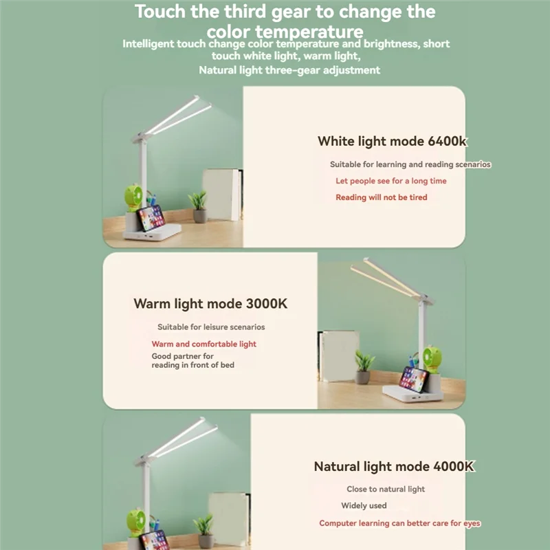 

AAAF LED Desk Lamp Light With 2 Pen Holders Dimmable 3 Color Modes Eye-Caring Table Lamp For Office Home Reading Study