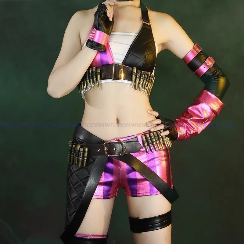 

LoL Anime Jinx Outfit Cosplay Costume Wig Game Jinx Halloween Party Clothes Full Halloween Cosplay Costume Shorts