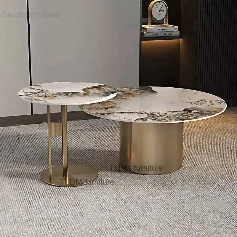 Luxury Slate Round Coffee Tables Designer Stainless Steel Coffee Table Creative European Sofa Side Table Living Room Furniture U