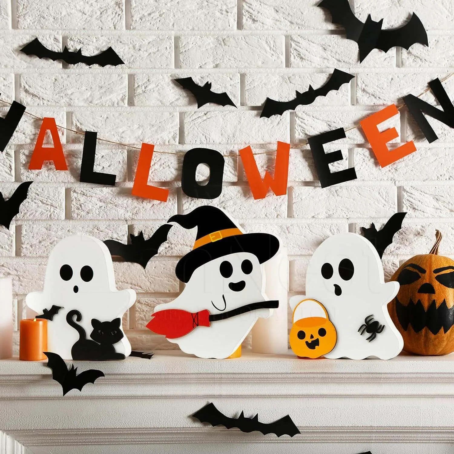 3 pz/set spettrale decorativo carino zucca di legno fantasma stravagante scopa Halloween tavolo decorativo partito decorazioni per la casa