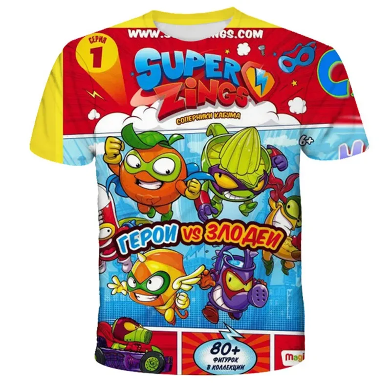 1-14 Y Cartoon Print Super Zings T Shirts Summer Boys Girls Short Sleeves T-Shirts Clothing 3D Printing Fashion Casual Costumes