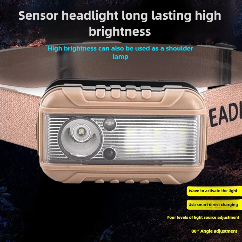 

Сенсорный налобный фонарь Сильный свет Перезаряжаемый через USB налобный фонарь Ночное освещение Светодиодный уличный налобный фонарь