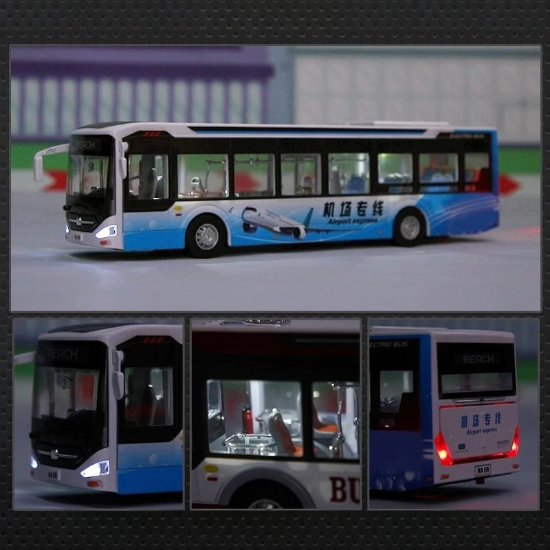 1:42 Scale Toy Bus, New Energy Electric Buses, Airport Sightseeing Metal Model Pull Back Sound & Light Collection For Boys, Kid