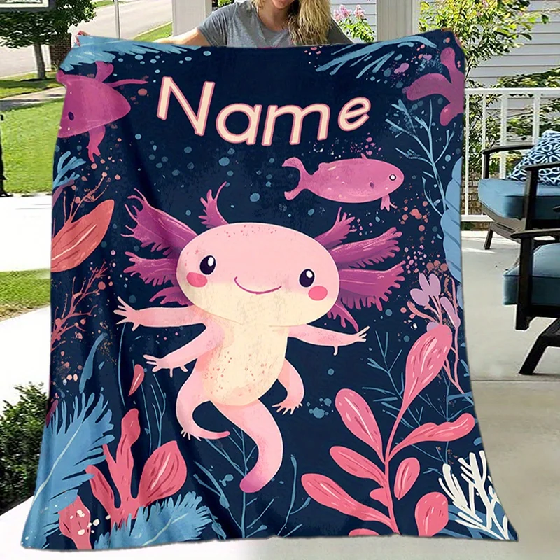 Customized Name Printed Blanket Multi functional Soft Personalized Kawaii Salamander Animal Pattern Blanket Comfortable Birthday