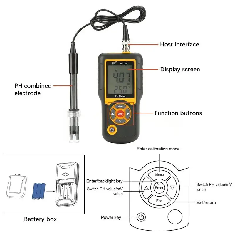 Hti HT-1202 phmetro digitale PH Tester SmartSensor per maricoltura agricoltura d\'acqua dolce Monitor della qualità dell\'acqua rilevatore di PH