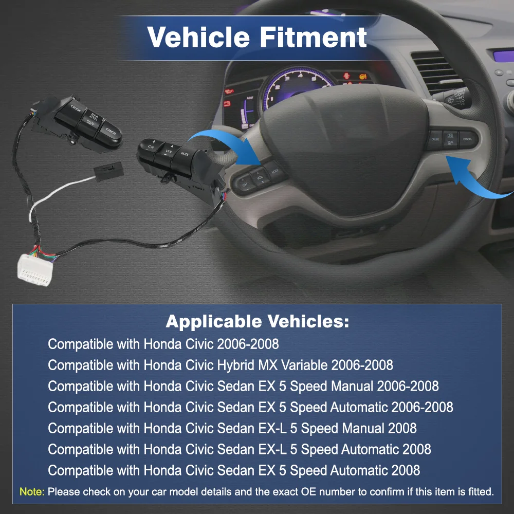 Steering Wheel Pad Cruise Audio Remote Switch for Honda Civic 2006 2007 2008 36770SNAA12 36770-SNA-A12