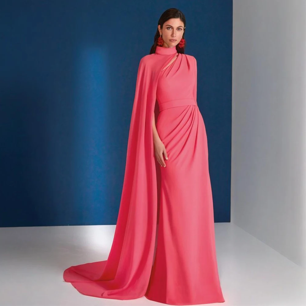 

Elegant Evening Dress Long High Collar Draped Trumpet/Mermaid Evening Gowns for Women 2025 Belt Pleated Long Sleeve Formal Dress