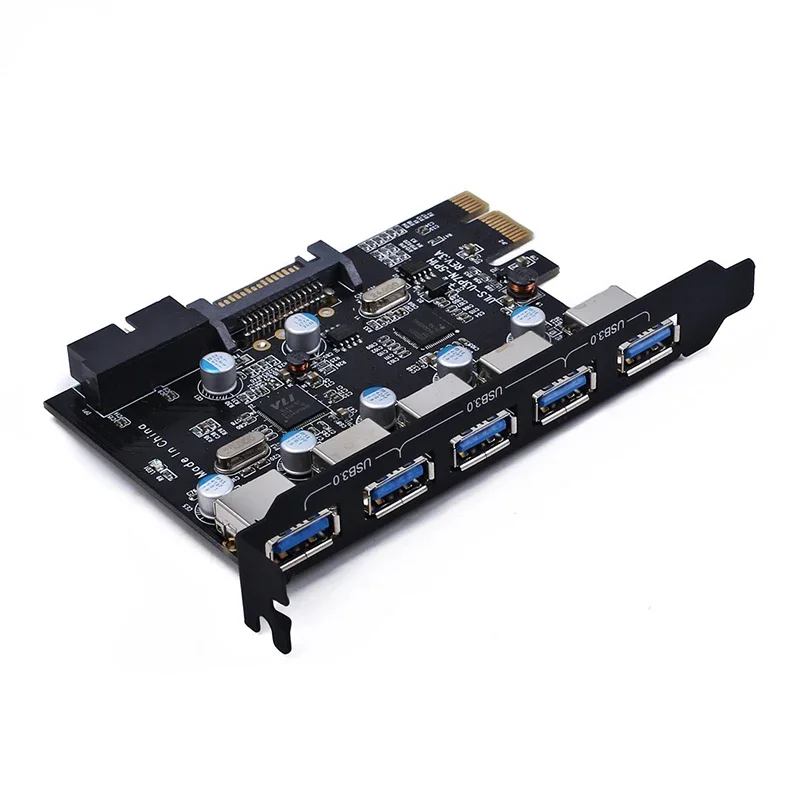 PCIE To USB 3.0 Card 5 Ports with Front 19/20 Pin Port Expansion Card Adapter 5gbps Chip D720201 SATA 15Pin Power Supply