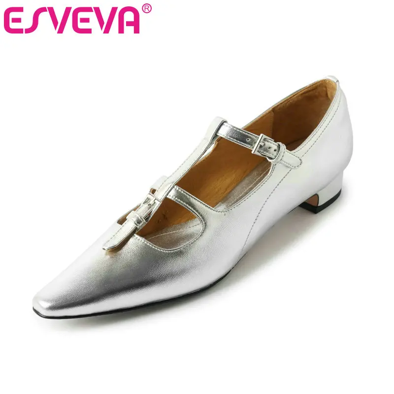 ESVEVA 2024 décolleté con tacco basso da donna eleganti scarpe estive donna vera pelle T-strap Mary Janes scarpe Casual décolleté taglia 34-40