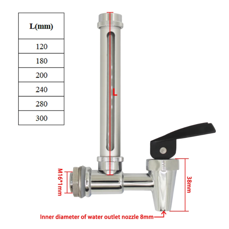 1PCS Sight Glass Spigot M16 with Water Level Gauge Faucet for Hot Water Bucket Faucet Wine Barrel Filter Water Barrel 120-300mm