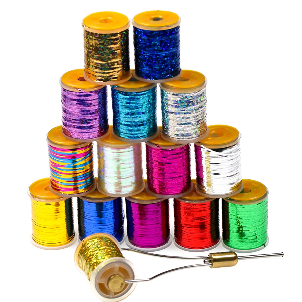 2 Stück 0,3mm/1mm Holographisches Lametta Flaches Mylar-Tinsel-Flashband für Buzzer, Midges, Streamer, Flashback-Nymphen – Detail 1