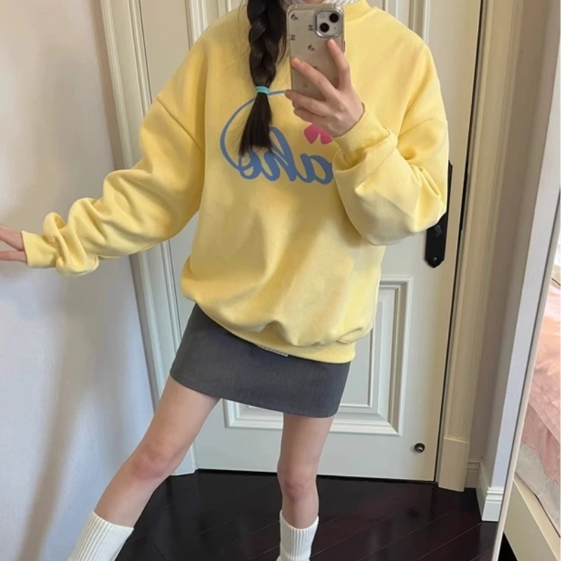 Letter Printed O-Neck Sweatshirts Women Korean Style New Arrived Long-sleeved Versatile Fashion Casual Sweet Pullovers Female