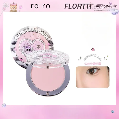 FLORTTE BUNNY 단색 하이라이트 파우더, 자연스러운 브라이트닝 페이셜 블러쉬 크림 