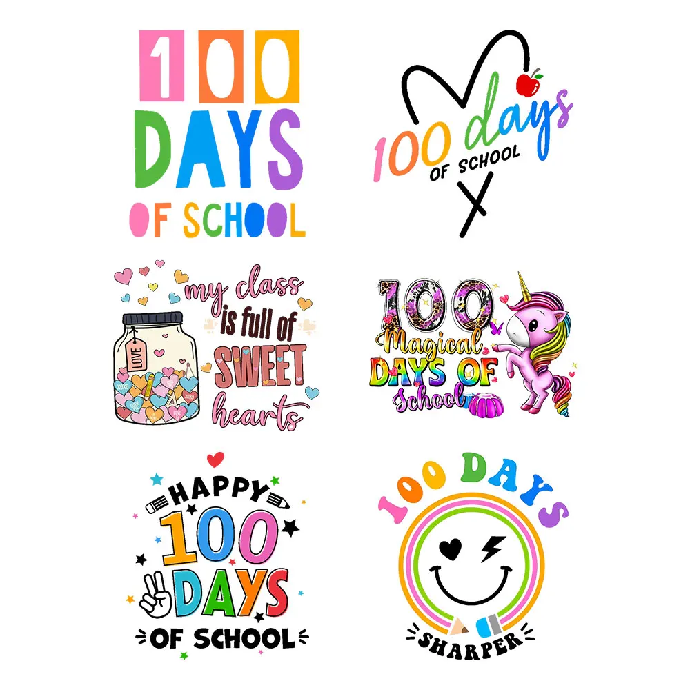 100DAYS OF SCHOOL Iron-On Transfer For Clothing Patches DIY Washable T-Shirts Thermo Sticker Applique T10995