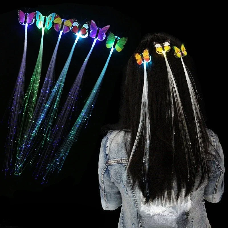 

50pcs Butterfly Hair Clips Led light Fiber Optic Braid Barrettes for Girl and Women Party Favors Assorted Color