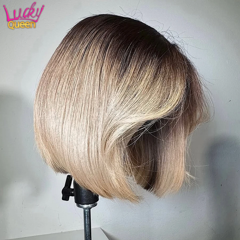 

Ombre Ash Blonde Colored Human Hair Frontal Wig13x4 Front Lace Bob Wig Human Hair Glueless Wigs For Women Pre Plucked Straight