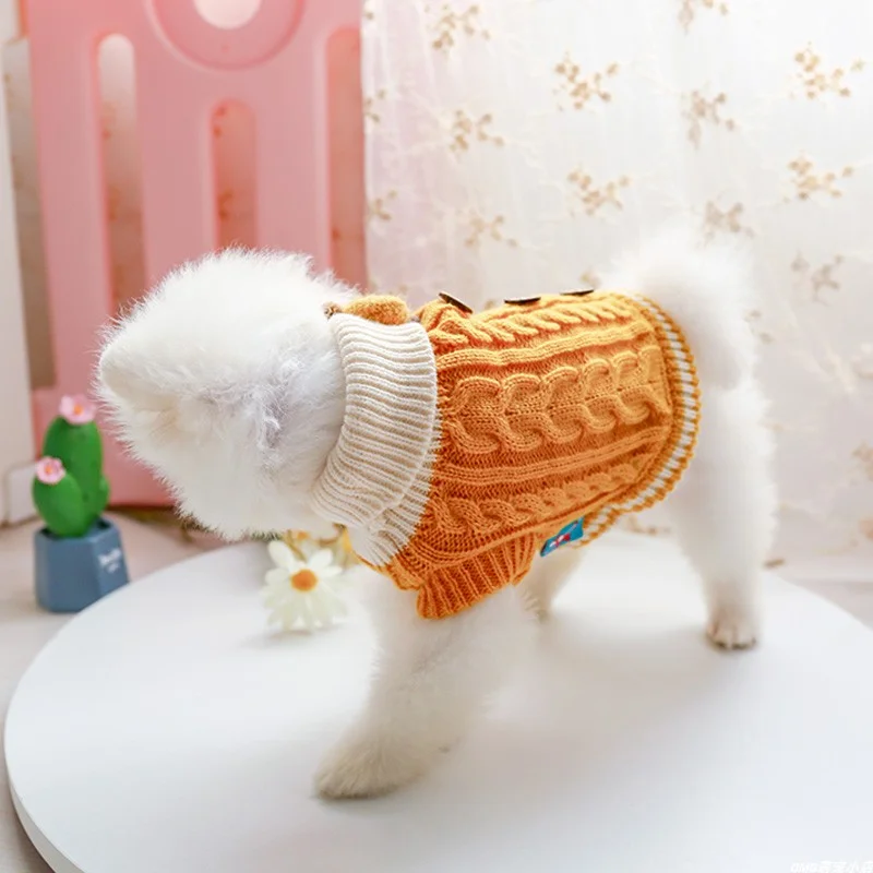 1PC pet clothes cat autumn and winter thick turmeric Fried Dough Twists button sweater suitable for small and medium-sized dogs