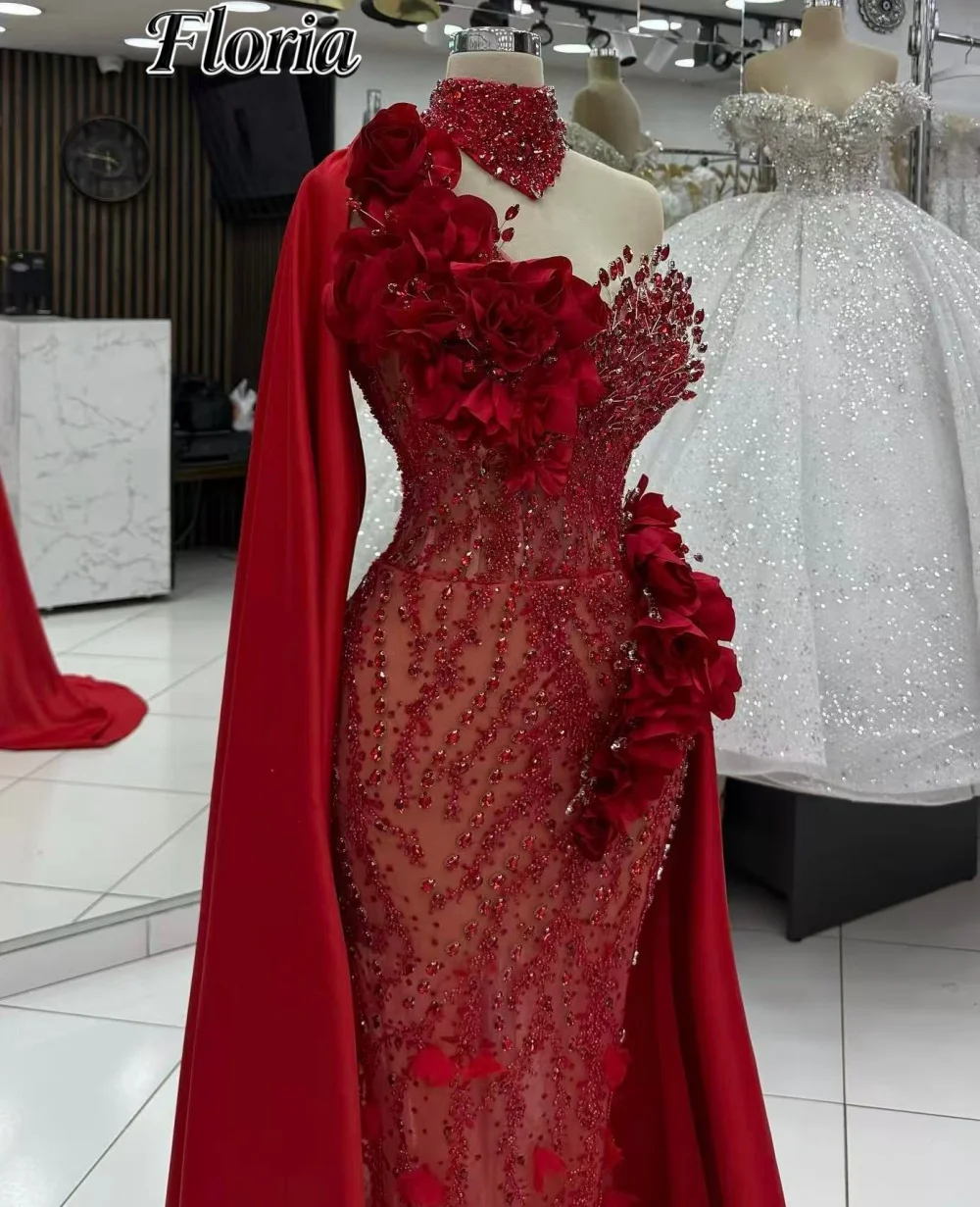 

Платье для помолвки на одно плечо с рукавом-накидкой, Дубай, 2026, роскошное длинное вечернее платье, свадебные платья, Аравия по индивидуальному заказу