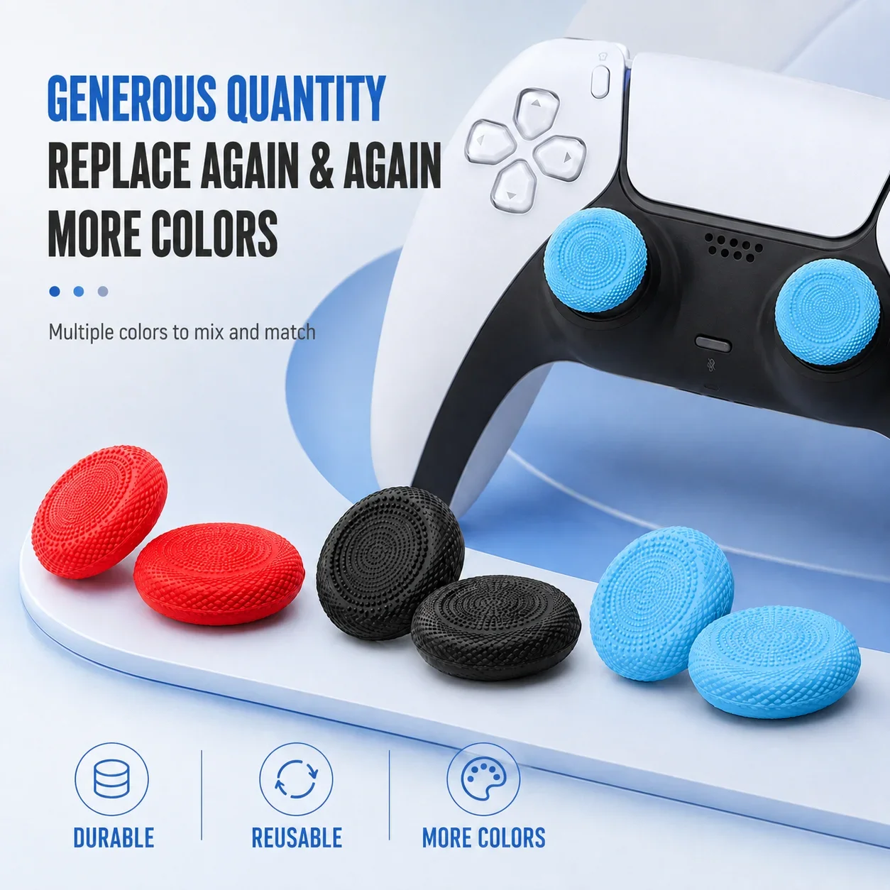 16pcs/set Replacement Joystick Grip Caps with Touch Pad Sticker Set for PS4/PS5/PS5 Edge Controller Gampad Analog Repair Kits
