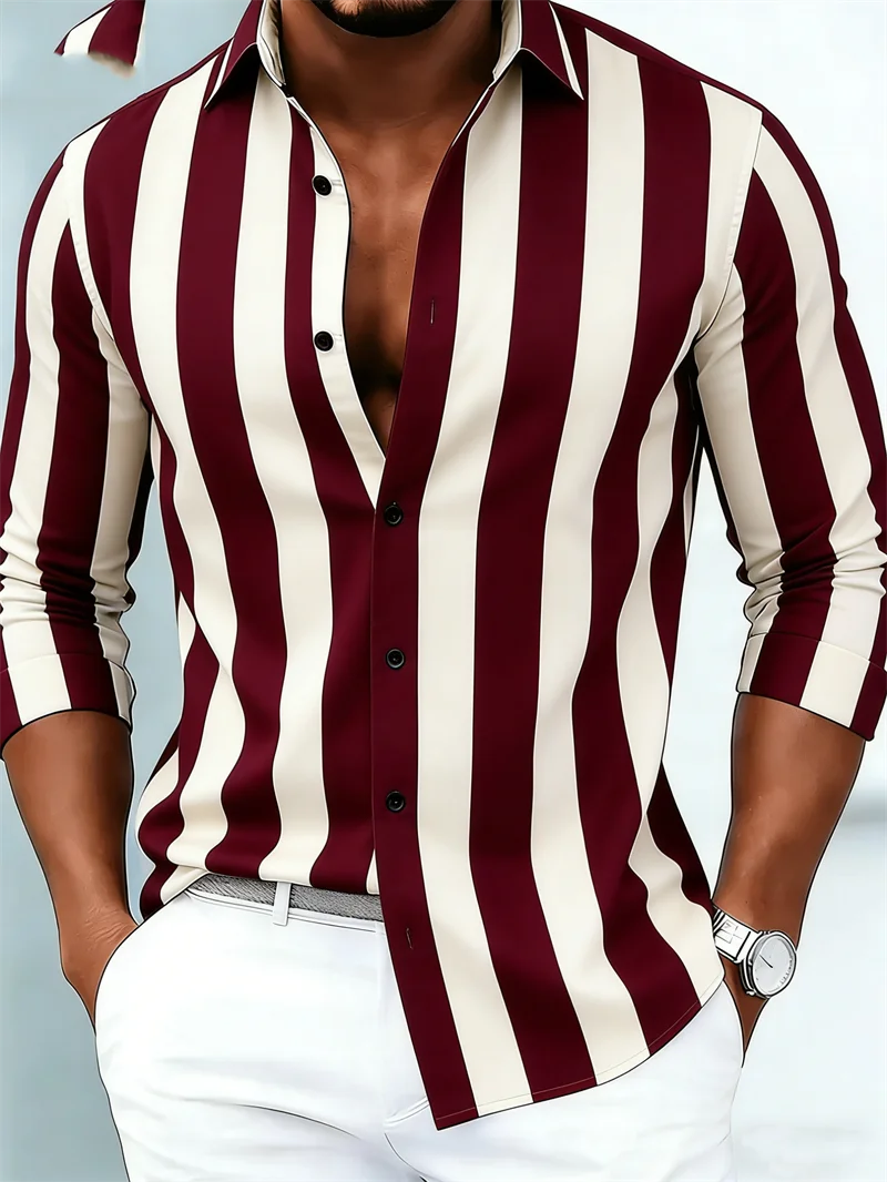 Multi-color stripe Pattern Men's Long Sleeve Shirt Button Shirt Business Casual New Daily Autumn 3D Printing Lapel Men Clothing