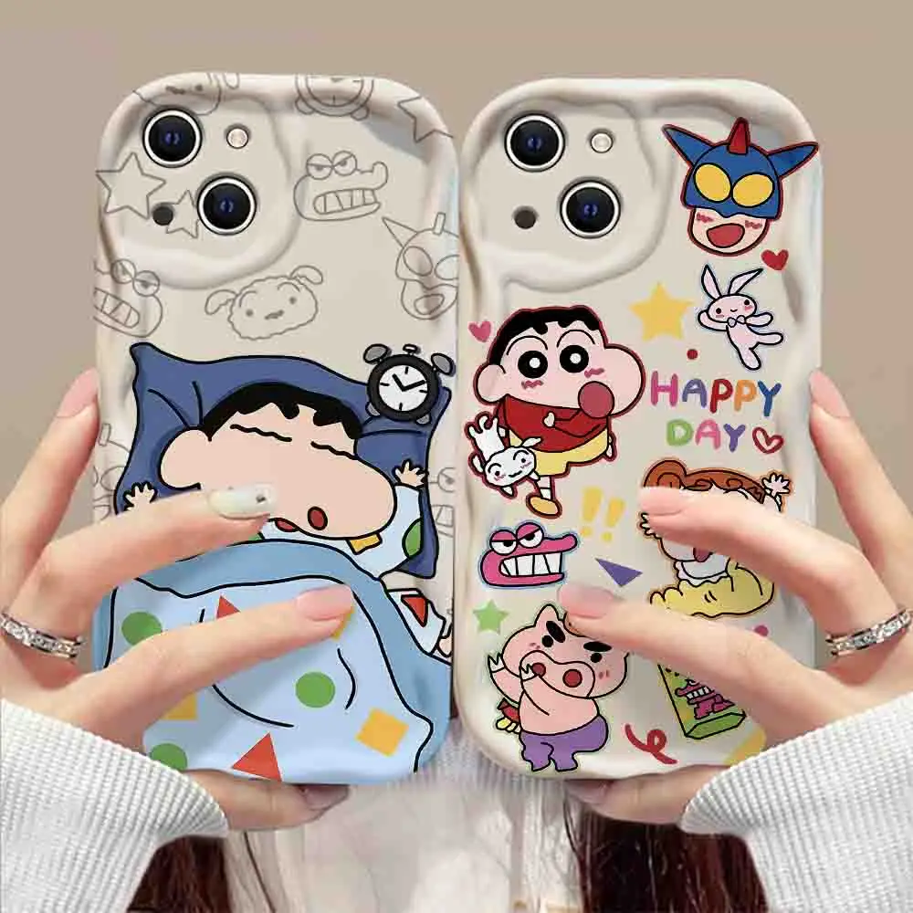 Crayons Shin-chans Anime Hot cute 3D Wave Case For iPhone 16 15 14 13 12 11 Pro Max Mini X XR XSMAX 8 7 6S Plus Silicone Cover