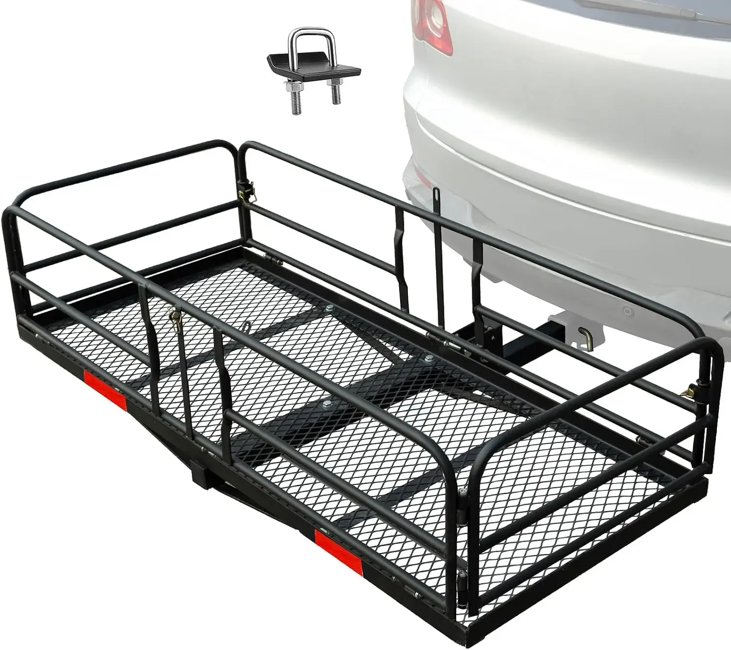 60x24x14 Folding Hitch Cargo Carrier, 500lbs Capacity Basket | Heavy Duty Alloy Steel with Anti Wobble and Foldable Design, Univ