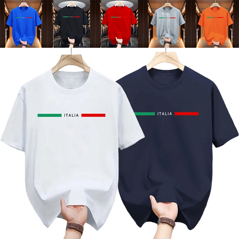Italien bedrucktes T-Shirt für Herren, hochwertige 100 % Baumwolle, O-Ausschnitt, kurzärmelig, Sommer, urban, lässig, modisch, für Zuhause, bequem, weiches Oberteil