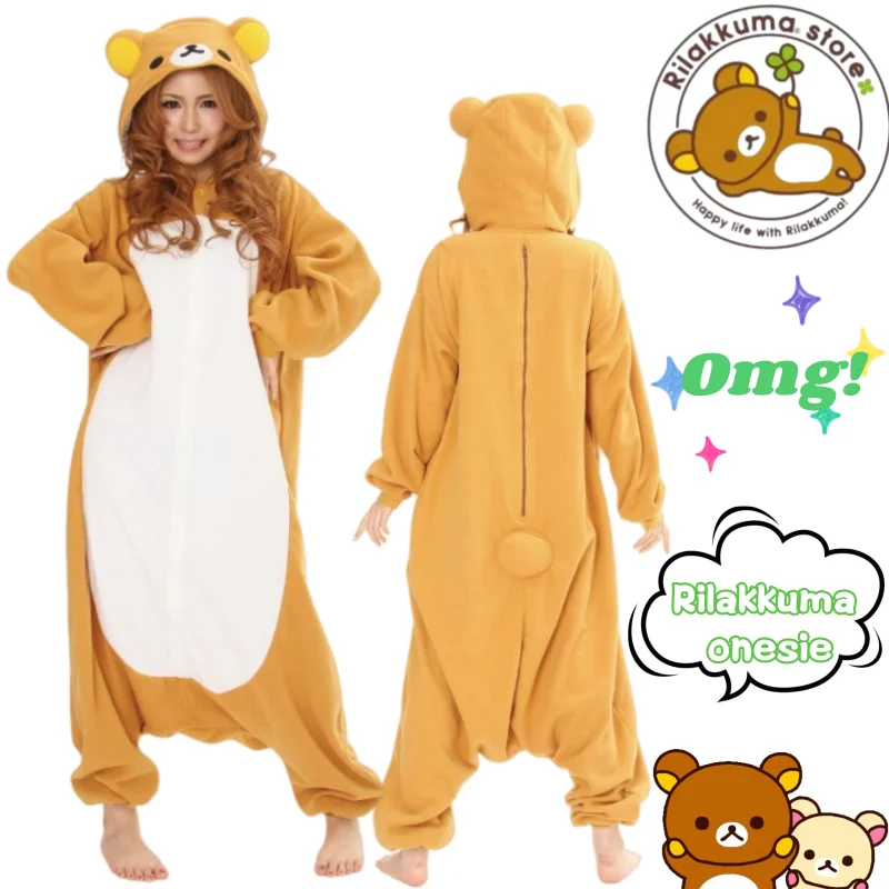 New Rilakkuma onesie with high-quality cute anime design thick and warm perfect for Halloween couple cosplay or plush costume