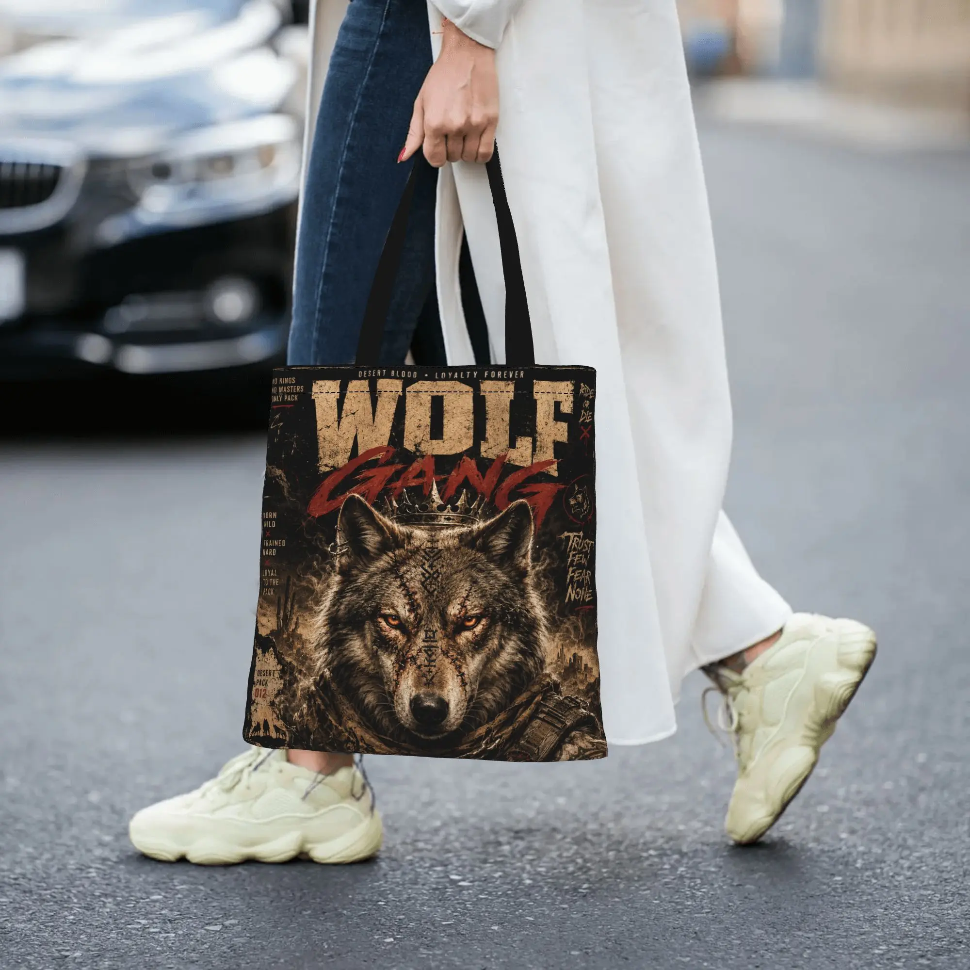Customized Graffiti Wolf Game Women's Bag Campus Handbag Large Capacity  Canvas Tote Bag Foldable Chic Pattern