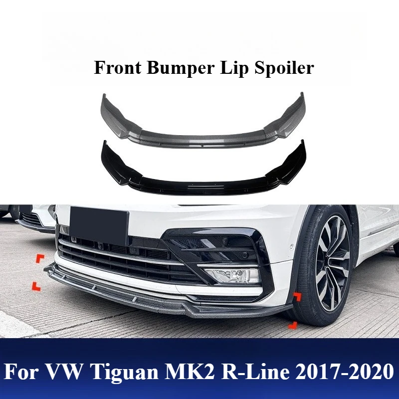 

For VW Tiguan MK2 R-Line 2017-2020 Front Bumper Lip Spoiler - Gloss Black ABS Plastic Splitter Universal Fit Direct Bolt-On