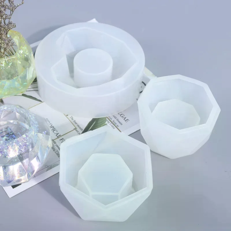 3D Plant Pot Molds Silicone  Flower Pot Clay Mold Candle Polygonal Mold