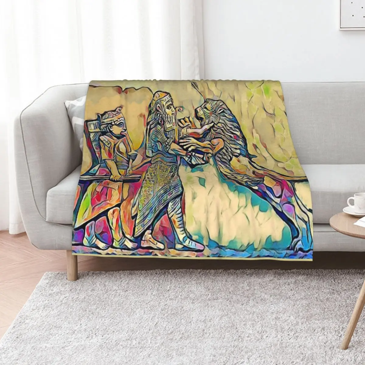 Ancient Assyrian Lion Hunting Throw Blanket Decorative Sofas Furry Custom Retros Comforter Cute Plaid Blankets