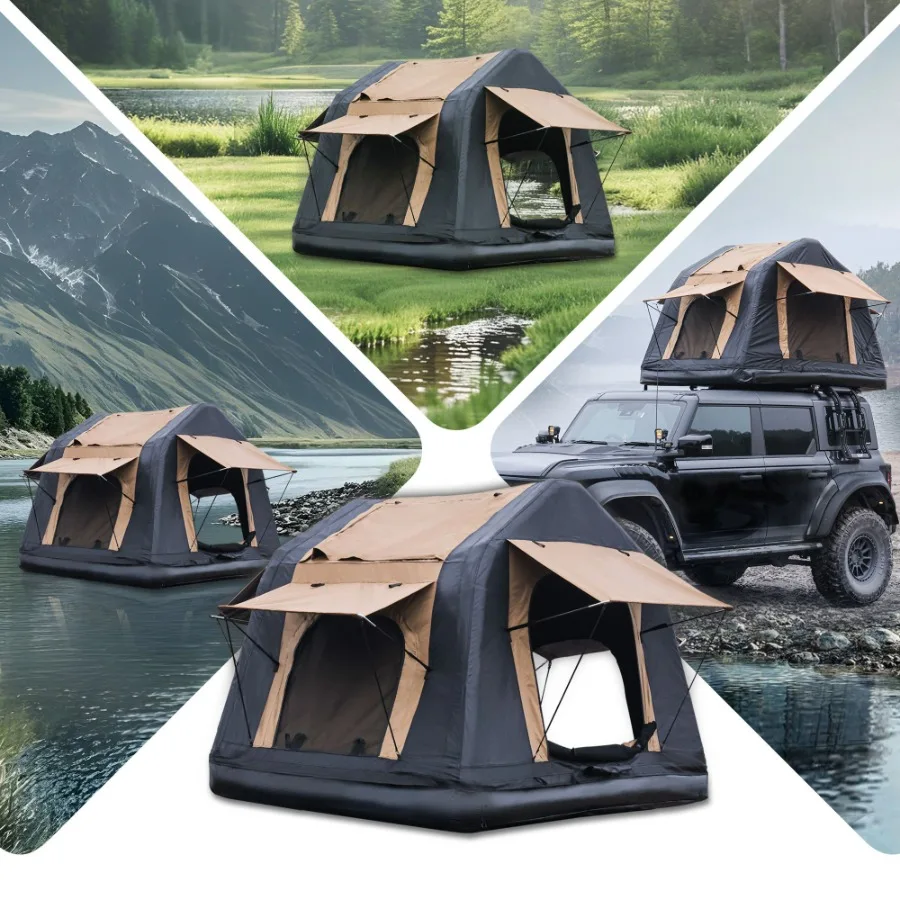 

4x4 offroad car roof top tent for camping, amphibious inflatable tent with ladder, two tone khaki black, durable waterproof fab