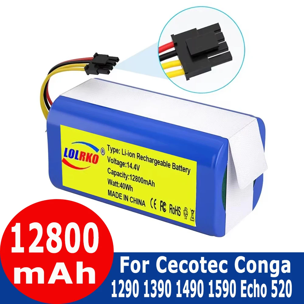 

NEW 14.4V 12800mAh 18650 Li-lon Battery for Cecotec Conga 1290 1390 1490 1590 Vacuum Cleaner Genio Deluxe 370 Gutrend Echo 520